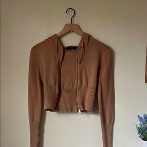 Women's Tan Cropped Hoodie